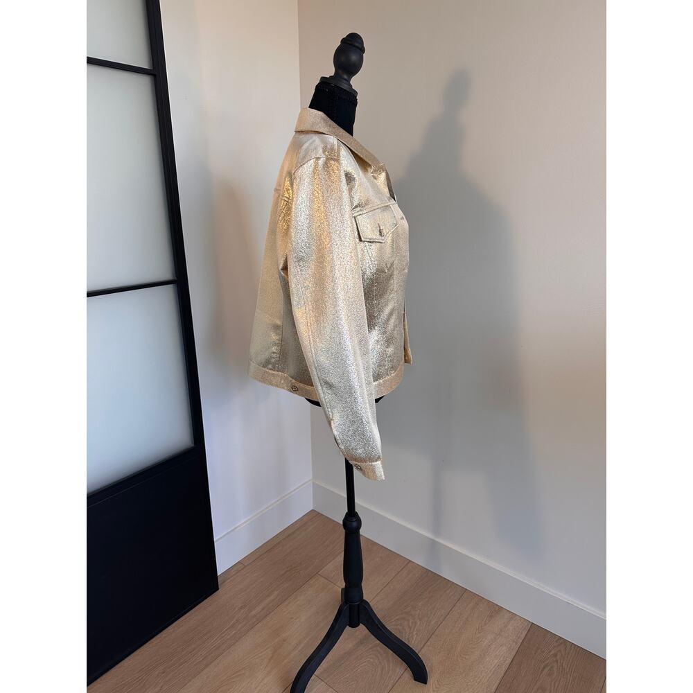 Boston Proper Gold Metallic Large Button-Up Jacket - Picture 3 of 12